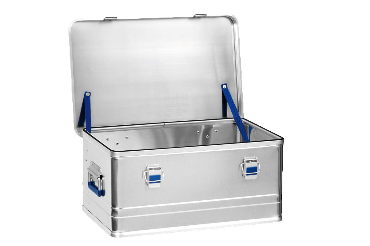 hünersdorff Aluminium-Box Profi 48 Liter, wasserdicht mit Gummi-Dichtung, leicht, stabil, Klapphandgriffe, Vorbereitung für Schlösser, Farbe: silber