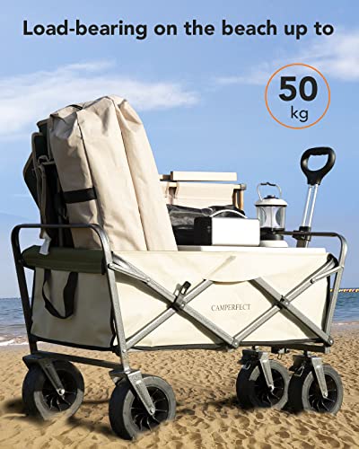 Camperfect Beach Wagon With Big Wheels For Sand, Folding Wagon Beach Cart Sand Outdoor All-Terrain Foldable Wagon Garden Cart With Adjustable Handle For Camping, Sports, Shopping #TOP5