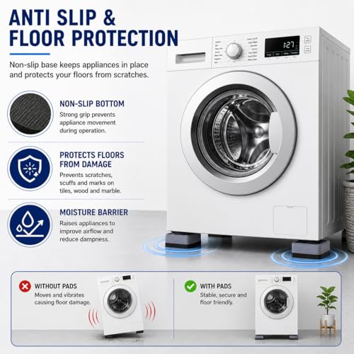 Image of 4 PCS Anti Vibration Pads for Washing Machine | Heavy Duty Anti Slip Rubber Feet Stand for Washer, Refrigerator & Furniture | Noise Reduction, Floor Protection & Height Increase (Dark Grey)