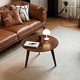 Grewood Small Round Coffee Table,Solid Oak Wood Coffee with Three Legs Stable Structure, Low Coffee Table, Small Round Side Table,Space-Saving Table for Living Room,Walnut