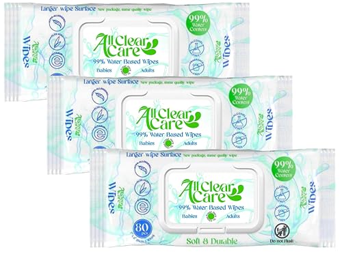 All Clear Care Baby Wipes, Unscented Wipes for Sensitive Skin, Large Soft Durable & 99% Water Based,...