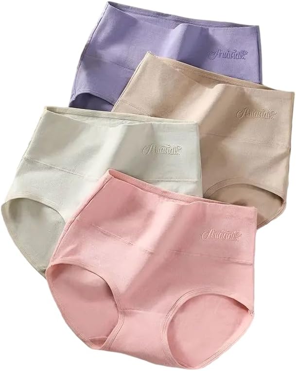 DOPI 4Pcs Women'S Cotton Panties High Waist Body Shaper Underwear Plus Size M-5XL Sexy Ladies Briefs Breathable Solid Female