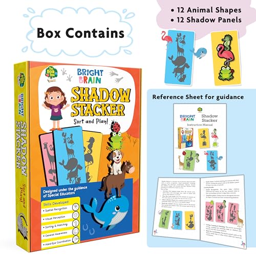 Image of Bright Brain Shadow Stacker Animal Matching Game | Shadow Recognition Sorting Puzzle for Kids Ages 3+ | Educational Learning Toy | Best Gift for Boys & Girls | By Majestic Book Club