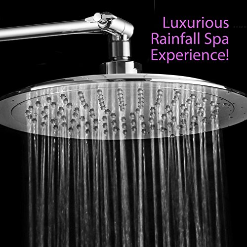 Aquaspa 9-Inch Round Rain Shower Head (180 Degrees Adjustable) Plus Hotelspa 11 Inch Solid Brass Height/Angle Adjustable Extension Arm #TOP4