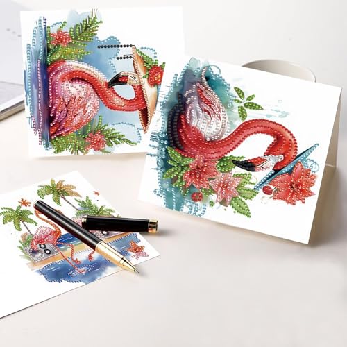 Image of AiYuanzsh 6 Pack Diamond Painting Greeting Card Kits Flamingo Summer Designs, DIY 5D Diamond Art Greeting Cards with Envelopes for Birthday, Thanksgiving, Holiday Wishes and Handmade Gifts