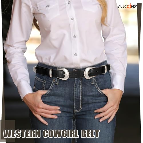SUOSDEY Western Belts for Women Vintage Leather Belt for Jeans, Cowgirl Belt Double Buckle Dress Waist Belt2