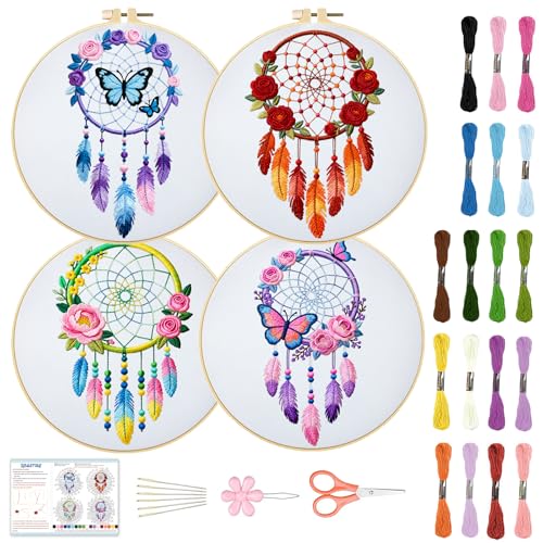 Image of BEUNITONE 4 Set Dream Catcher Embroidery Kit for Beginners 7.9 inchx7.9 inch