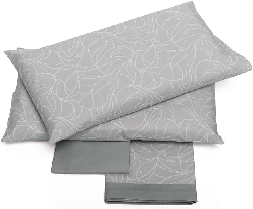 Foppapedretti Notte & Natura Completo letto matrimoniale 2P, lenzuolo sopra, lenzuolo angolo sotto e 2 federe; Onda Perla 100% cotone, Made in Italy