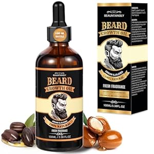 Beard Growth Oil for Men, 100% Natural Beard Oil with Argan Oil, Jojoba Oil, Castor Oil – 3.38 FL/100ML Fresh Fragrance Beard Conditioner Softens, Nourishes,Strengthens, Promotes Beard Growth