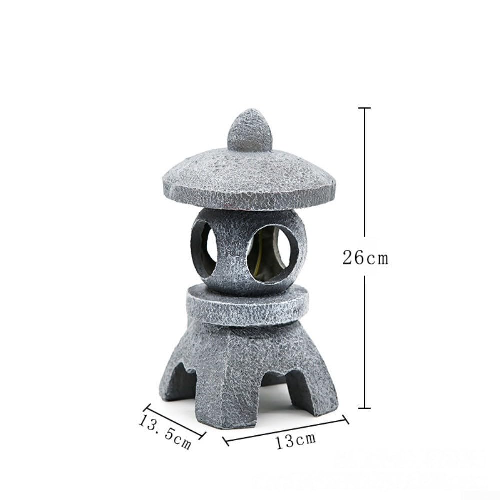 Lanterna a pagoda solare in resina grigia con design in pietra imitazione per giardino zen vialetto e decorazione del prato auto on off luce led (B)