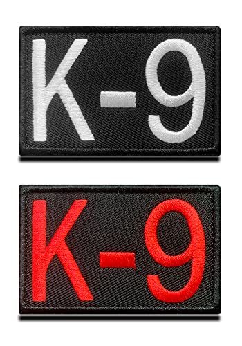 2 Pieces Military K9 Police Army Service Dog Hook and Loop Fully Embroidered Tags Emblem Tactical Patches for Attach to Collar Vest Harness Clothes
