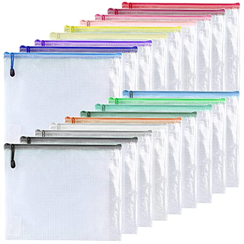 Oaimyy-Plastic Mesh Zipper Pouch Document Folders Bag Zipper Zip File Folders For Office Supplies, Travel,Organizing Storage (12"X 16", Multicolor) #TOP9