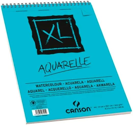 CANSON XL Watercolour 300gsm A5 Paper, Cold Pressed, Spiral Pad Short Side, 30 White Sheets, Ideal for Professional Artists