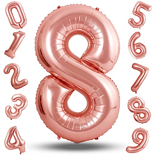 SZMMG Ballons en forme de chiffres, décoration d'anniversaire 8 ans pour fille, ballon d'anniversaire 8 ans, mariage, anniversaire de mariage Cover