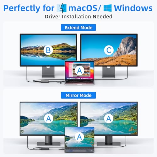 Image of MOKiN HDMI Splitter for Dual Monitors, 4K@30Hz HDMI Splitter Extended Display for macOS /Windows, USB C /USB A 3.0 to Dual Hdmi Adapter for MacBook, Dell, Lenovo, HP (4K@30Hz+1080p)