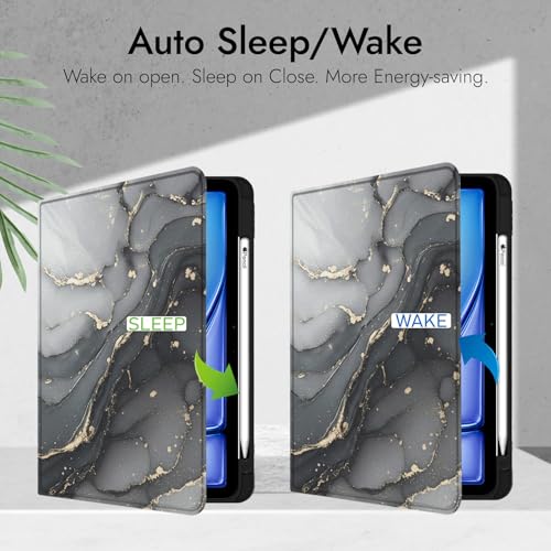 Image of Robustrion Case Cover for iPad Air 11 inch M4 / M3 / M2 (2024 /2025) / iPad Air 5th Generation Cover / 4th Gen 10.9 inch with [Pencil Holder Right Side] [Auto Sleep Wake] Folio Cover Case - Ocean Black
