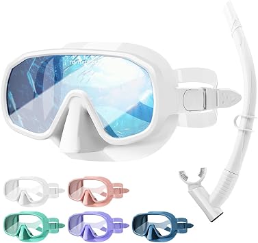 Snorkel Set Adults, Snorkeling Gear Adults with 180Tempered Glass, Anti-Fog Frameless Snorkel Mask Set, Adjustable Snorkeling Mask for Snorkel Scuba Diving Swimming Travel