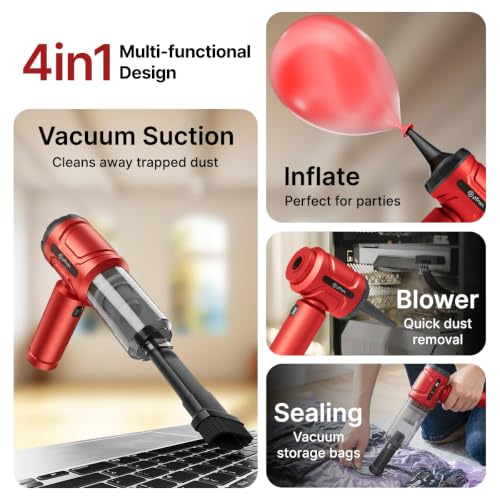 Image of pTron NeoVac X Cordless Vacuum Cleaner for Car /Home Use, 20kPA Powerful Suction, 3 Speed Suction, 130W BLDC Motor, Vacuum /Blower, Washable HEPA Filter, Handheld Design, Type C Charging (Racing Red)