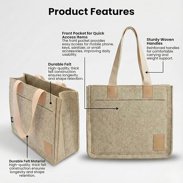 LASER ART Premium Felt Handbag for Women, Large Tote Bag with Inner Bottle Pocket, Eco-Friendly Felt Shoulder Bag, Latest Mordern Bag 1