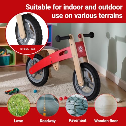 Image of Wooden Toddler Balance Bike, Kids Balance Bike for 3 Year Old with Adjustable Seat, No Pedal Toddler Bicycle for Kids 3-5 for Boys and Girls Birthday Gifts Toys