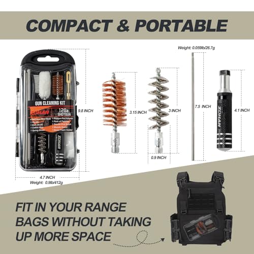 Image of ZOHAN Gun Cleaning Kit for 12 Gauge - 13-in-1 Shotgun Cleaning Kit with Reinforced Brass Jags, Gun Cleaning Brush, Shotgun Cleaner Supplies