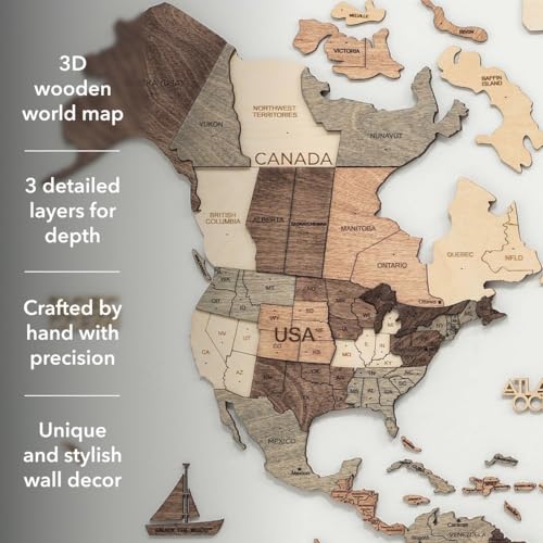 Image of Enjoy The Wood 3D Wooden World Map Wall Art (Smokey, 2XL) | Large Travel Map with Pins for Art Decor, Decorative Map of the World for Home, Office Travel Wall Art Housewarming Gift Idea