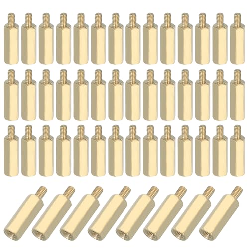 PATIKIL M2.5 x 13+4 mm Female Thread Hex Brass PCB Standoff, 50 Pcs for FPV Drone Quadcopter PCB Motherboard Steel Screw Nut Set Computer Electrical, Gold
