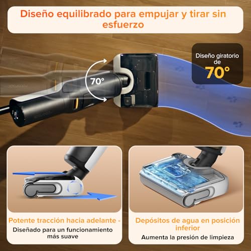 Miniatura 8 de Roborock F25 Lt Aspiradora En Seco Y Húmedo, Aspiradora-Fregona De 20.000 Pa Para Suelos Duros, Autolimpieza A Alta Temperatura A 90 C, Secado Rápido, Limpieza De Bordes, Diseño Plano De 180