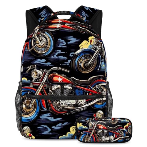 Sac à dos de moto coloré de dessin animé : cartable enfant et sac de voyage ado