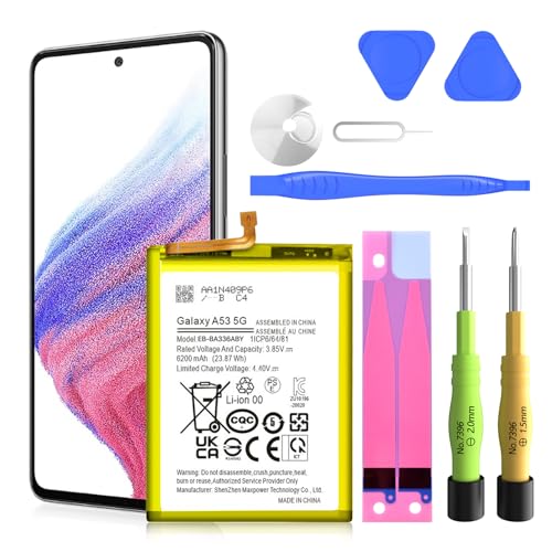SHENMZ Galaxy A53 Battery,(2025 New Upgraded) 6200mAh EB-BA336ABY Replacement Battery for Samsung Galaxy A53 5G SM-A536B,SM-A536B/DS,SM-A536U,with Repair Tools