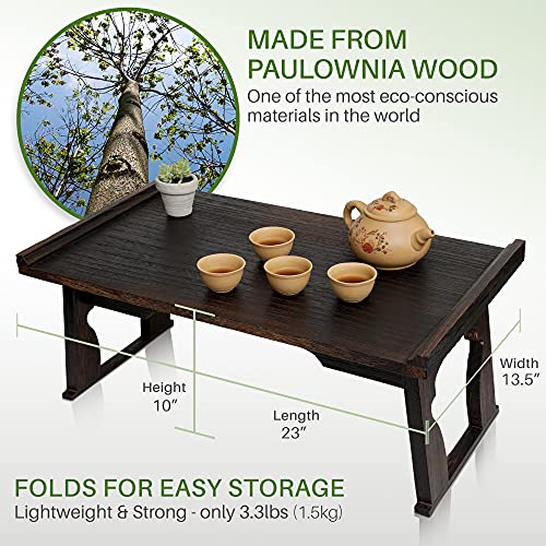 Enso Sensory Kiri Meditation Table - Premium Carved Japanese Minimalist Altar - Chabudai Coffee Or Tea Low Floor Table - Floor Sitting, Sustainable Paulownia Wood - Small Foldable Prayer Shrine Stand #TOP5