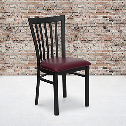Image of Flash Furniture HERCULES Series Black School House Back Metal Restaurant Chair - Burgundy Vinyl Seat