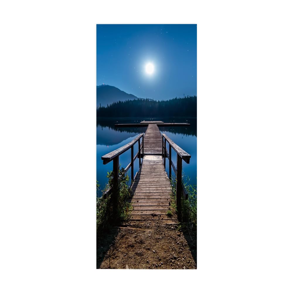 Papier peint porte trompe l'oeil 95x215 cm en PVC motif pont en bois