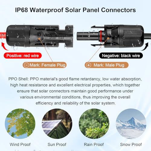 MOOKEERF Solar Panel Extension Cable - 10AWG 100FT Solar Wire with Waterproof Male & Female Connectors for RV, Home, Boat, Car (Red + Black) by MOOKEERF - Image 2