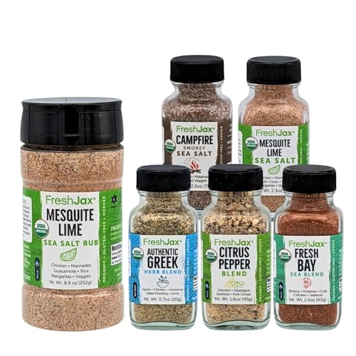 FreshJax Mesquite Lime Sea Salt Rub and Chicken Seasoning Gift Set Bundle | 5 Sampler Sized and 1 Large Bottle | Non GMO, Gluten Free, Keto, Paleo, No Preservative