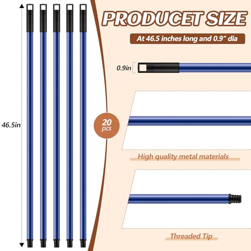 Image of Gisafai 46.5 Inch Broom Handle with Threaded Tip,Blue,20 Pcs