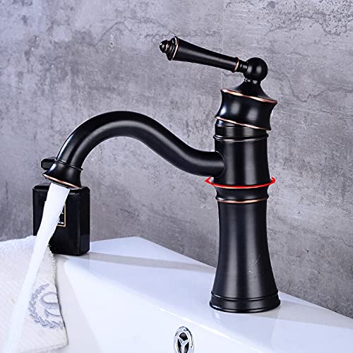 Mitigeur de lavabo eau chaude et froide avec bec arche élevée en laiton noir
