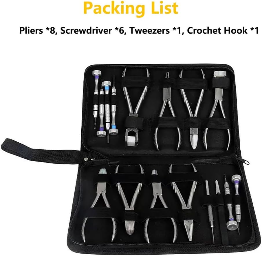 Professional Eyeglasses Repair Kit - Eyeglass Pliers Set Glasses Frame Adjustment Tools with 8 Pliers 6 Screwdriver 1 Tweezers 1 Crochet Hook, for Eyeglasses Stores and Home
