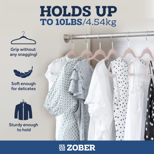 Image of ZOBER Blush Velvet Hangers 50 Pack - Clothes Hangers, Coat Hanger for Pants & Dress Clothes - Non Slip w / 360 Degree Swivel, Holds up to 10 lbs - Strong Felt Hanger for Clothing