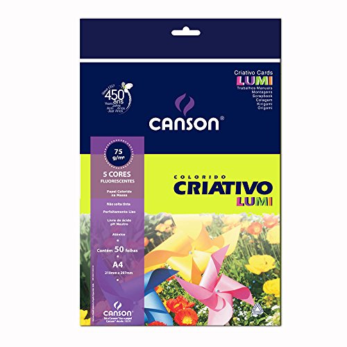 Papel Colorido A4 80g/m², Canson, 66667162, Criativo Lumi, 5 Cores, 50 Folhas
