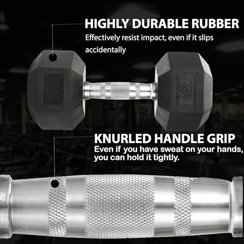 KK Hex Dumbbell Set - Dumbbell Weights For Weight Training - Hex Dumbbells Set With Rubber-Coated Heads, Stainless-Steel Core & Knurled Chrome Handle - Image 4