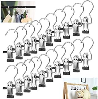BUZIFU 20 Pcs Portable Laundry Hooks, No-slip Metal Boots Hangers,Single Coat Hangers,Hat Storage Hanger Clips, Home Travel Hangers Clips, Clip Hooks Hangers for Towels, Socks
