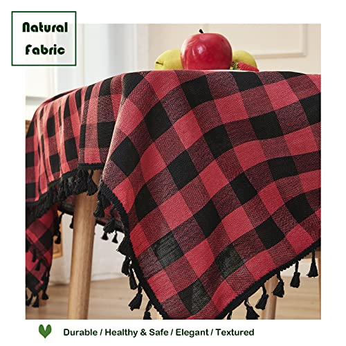 Christmas Tablecloth Buffalo Plaid Tablecloths-Cotton Gingham Table Cloth for Kitchen Restaurant Farmhouse Holiday Decor (Rectangle/Oblong, 55x70,Red and Black) – Image 5