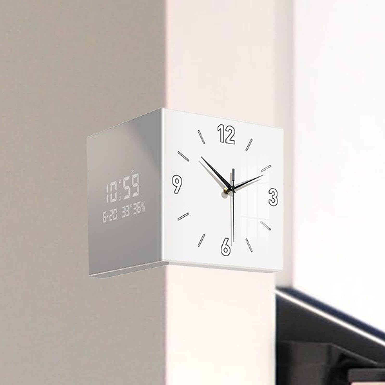 Reloj de Pared Doble Cara para Decoración de Espacios Interiores y Exteriores, Blanco, Individual