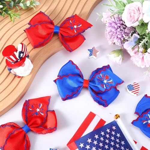 AnyDesign 4 piezas Pinzas para el cabello con diseño festivo rojo y azul de fuegos artificiales miniatura 4