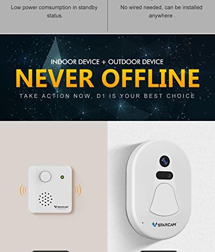 VStarcam Portable Wireless WiFi D1 Doorbell Camera Smart Home Safety Alert System Phone Video Remote Notification Supports iOS and Android Phone 1 Remote Button and 1 Plug-in Receiver Kit