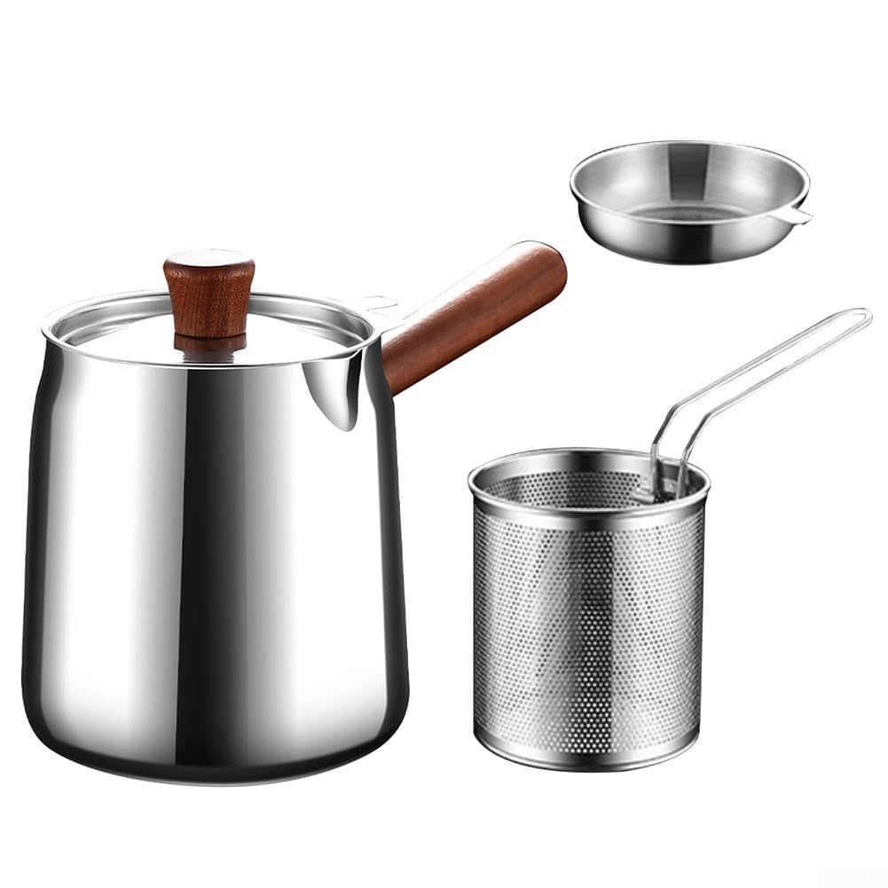 Sartén de acero inoxidable 304 duradera con escurridor de aceite y mango ergonómico
