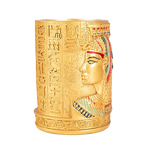 lachineuse, Golden Egyptian Pencil Pot, Antique Egypt Office Decoration, with Hieroglyphs - Image 3