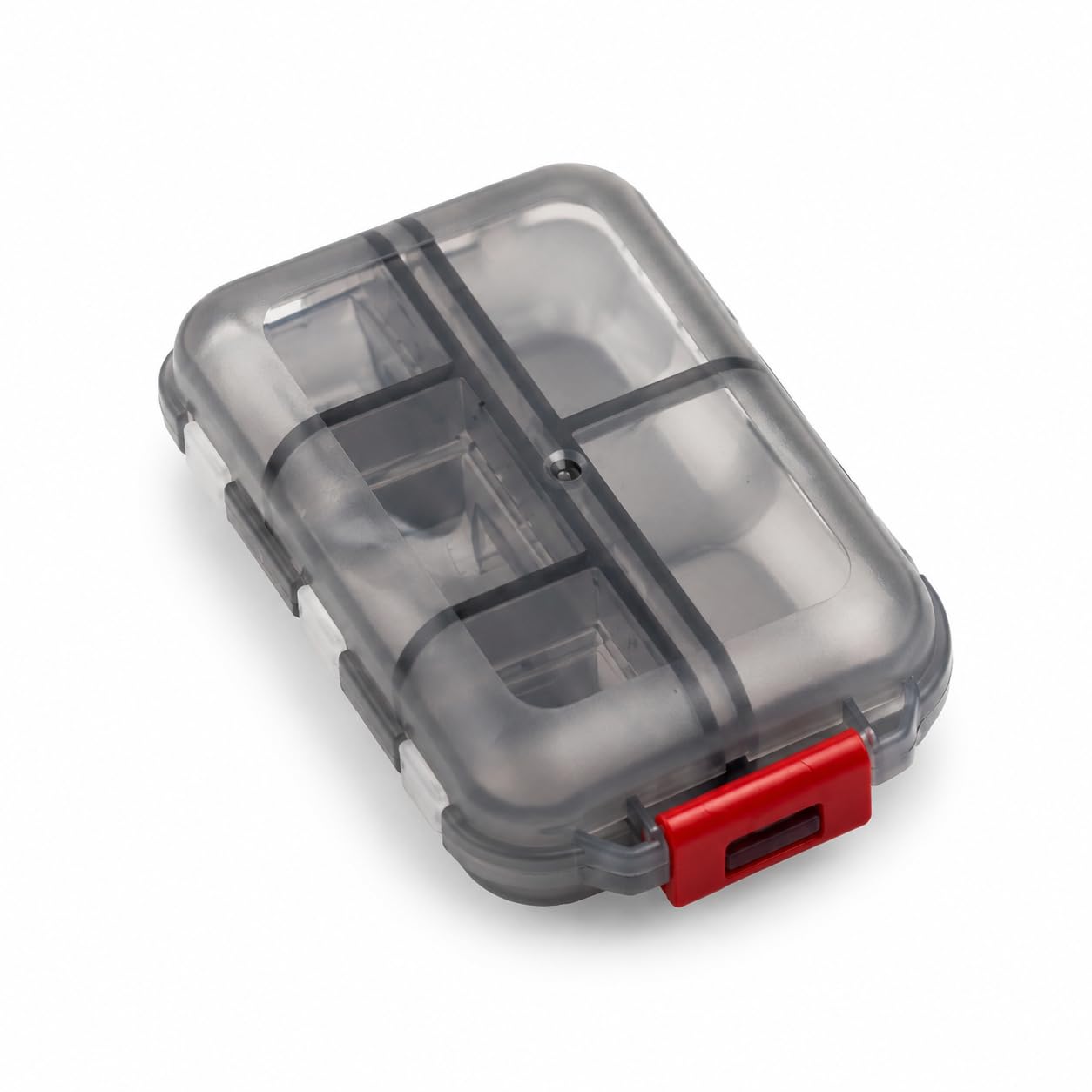 Portable Pill Box Organiser, Transparent Smoke Grey, 4-Compartment, Secure Red Latch, Travel Medicine Case-image-40
