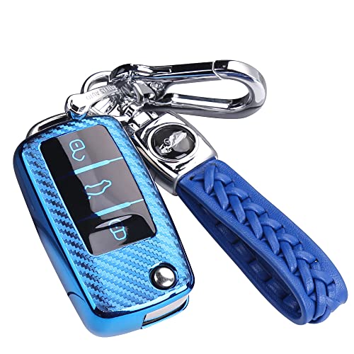 RXXR Coque clé de Voiture avec Porte Clés Compatible avec VW Volkswagen Golf 5 6 Polo Touran Touareg Passat MK6 Caddy Jetta Scirocco Skoda Seat, 3 Boutons...